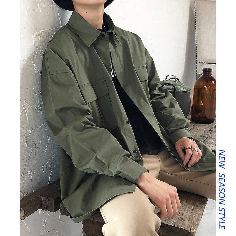 Spring Autumn Men's Long-Sleeve Trendy American-Style Workwear Shirt