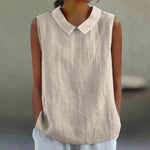 Artistic Womens Black Sleeveless Loose-fitting Top With A Collar