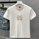 Men's Cotton Crew-Neck Versatile Ethnic-Style Embroidered Short-Sleeve T-Shirt