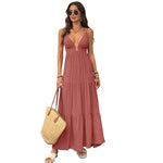 Maxi Dress With A Deep V-neck Vacation Style