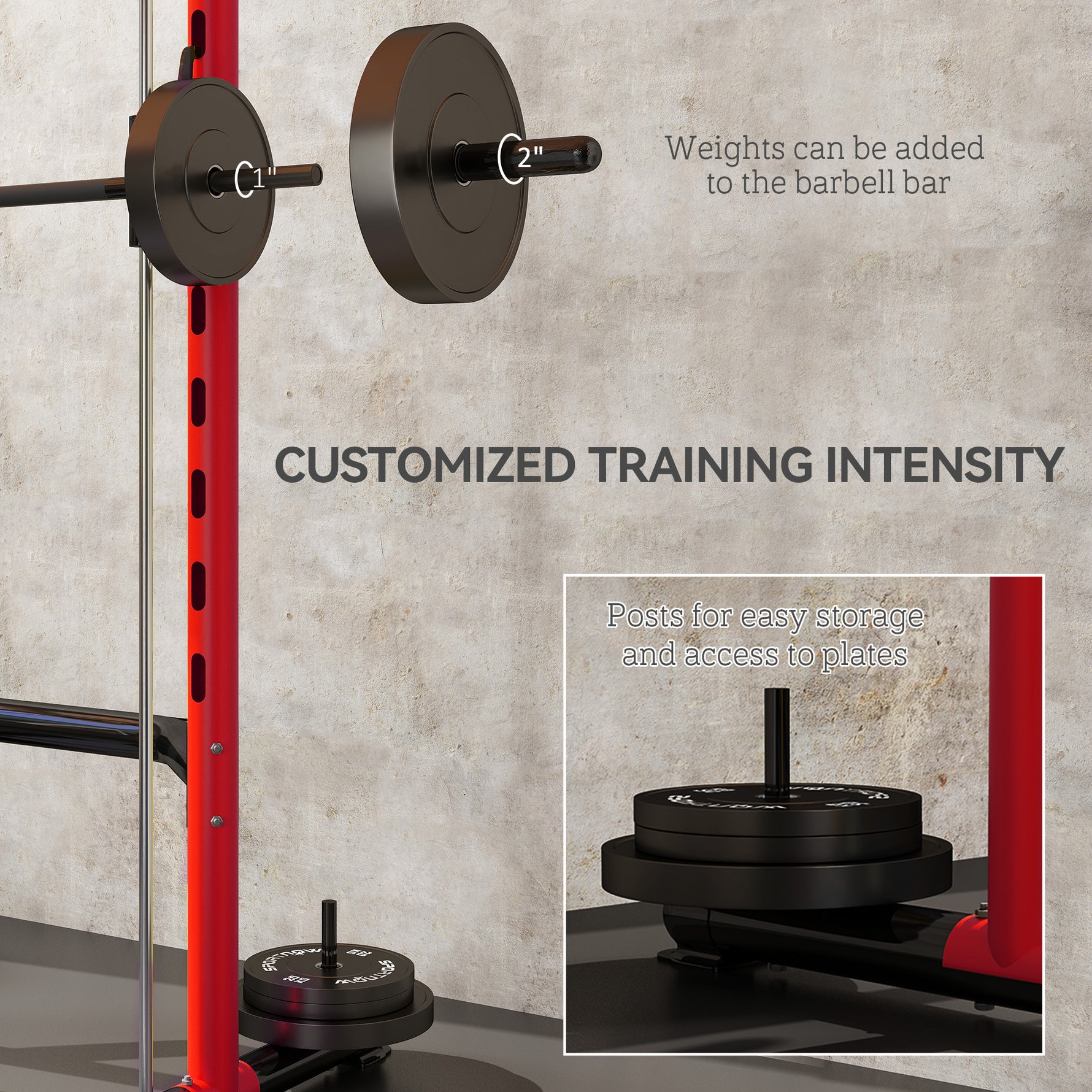 Squat Rack With Pull Up Bar And Barbell Bar Adjustable Bench Press Multi-Function Weight Lifting Half Rack, Red