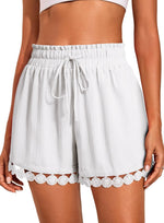 Fashionable Lace-trimmed Beach Casual Loose Lace-up Shorts