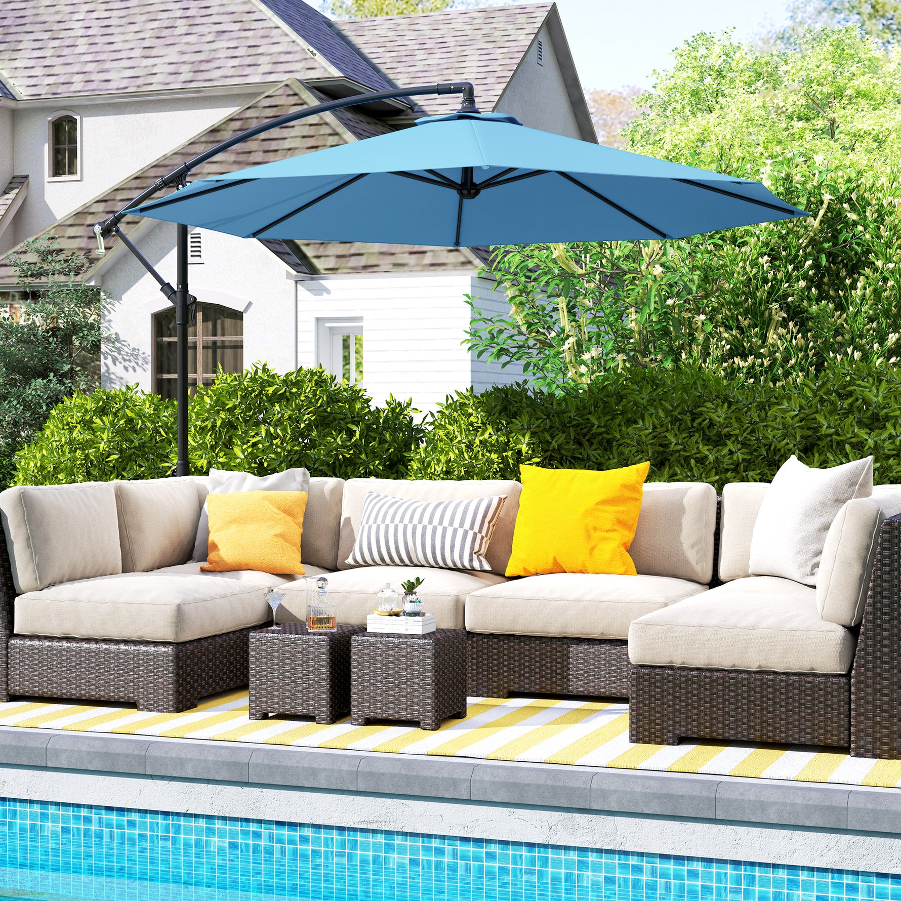 10 Cantilever Tilt Offset Patio Umbrella W UV & Water Safe Material & Cross Base Weight Not Included, Blue