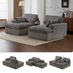 Double Chaise Lounge Chair Indoor,Oversized Upholstered Sleeper Cloud Couch,Deep Seat Luxury Sofa Bed,Sectional Sofa Chaise Love-seat,Corduroy Reading Chair For Living Room,No Assembly Required,Grey