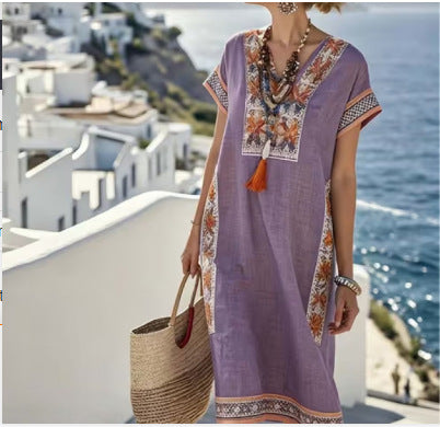 Printed Ladies Long-sleeved Round Neck Dress