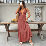 Maxi Dress With A Deep V-neck Vacation Style