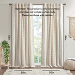 Cotton Printed Curtain Panel With Chenille Stripe And Lining Ivory 50x84