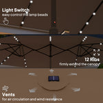 Garden Parasol 14.4 Ft. Double-Sided Sun Umbrella With Base, Patio Parasol With LED Solar Lights, Khaki
