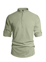 Men's Solid Color Stand Collar Long Sleeve Cotton-Linen Shirt
