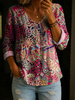 Women's Fashion Round-Neck Printed Plus-Size Shirt
