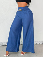 New Womens Fashionable Retro High-Waist Elastic Drapey Wide-Leg Long Pants For Women