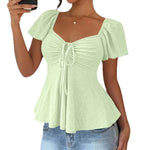 Euramerican V-neck Drawstring Tie-up Top
