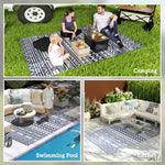 Reversible Outdoor Rug, Waterproof Plastic Straw With Carry Bag, 6 X 9, Blue  White Geometric