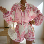 High-waisted Shorts, Fashionable Shirt, Linen Casual Chic Set