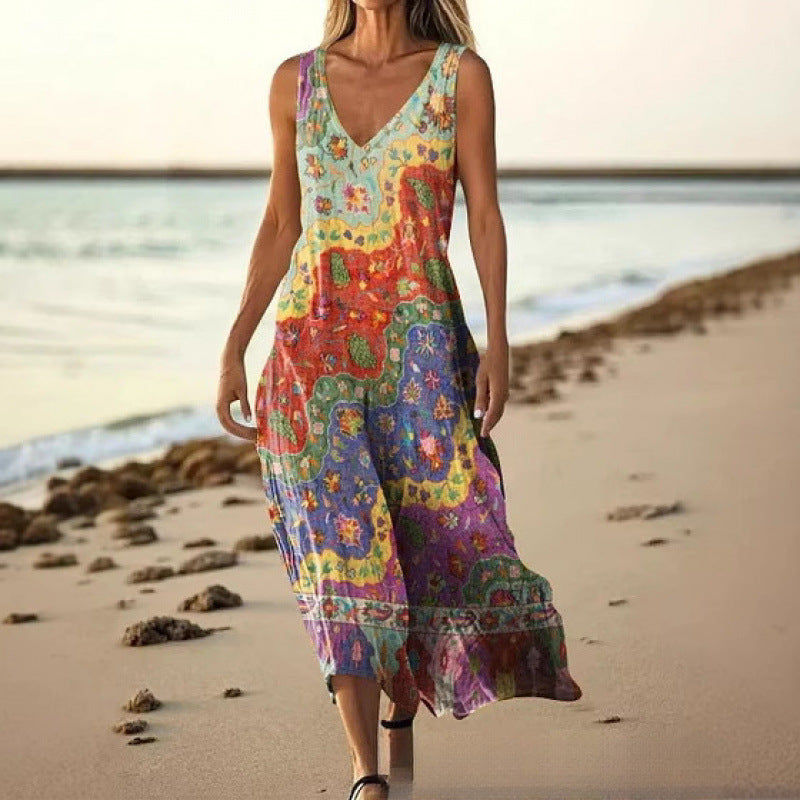 Sleeveless Casual Printed Elegant Slim-fit Dress