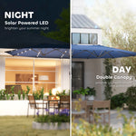 Garden Parasol, Double-Sided Sun Umbrella With LED Solar Lights, Patio Parasol For Outdoor, Blue