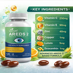 AREDS 2 Eye Vitamin And Mineral Supplement, Containing Lutein, Vitamin C, Zeaxanthin, Zinc, And Vitamin E, 120 Softgels.