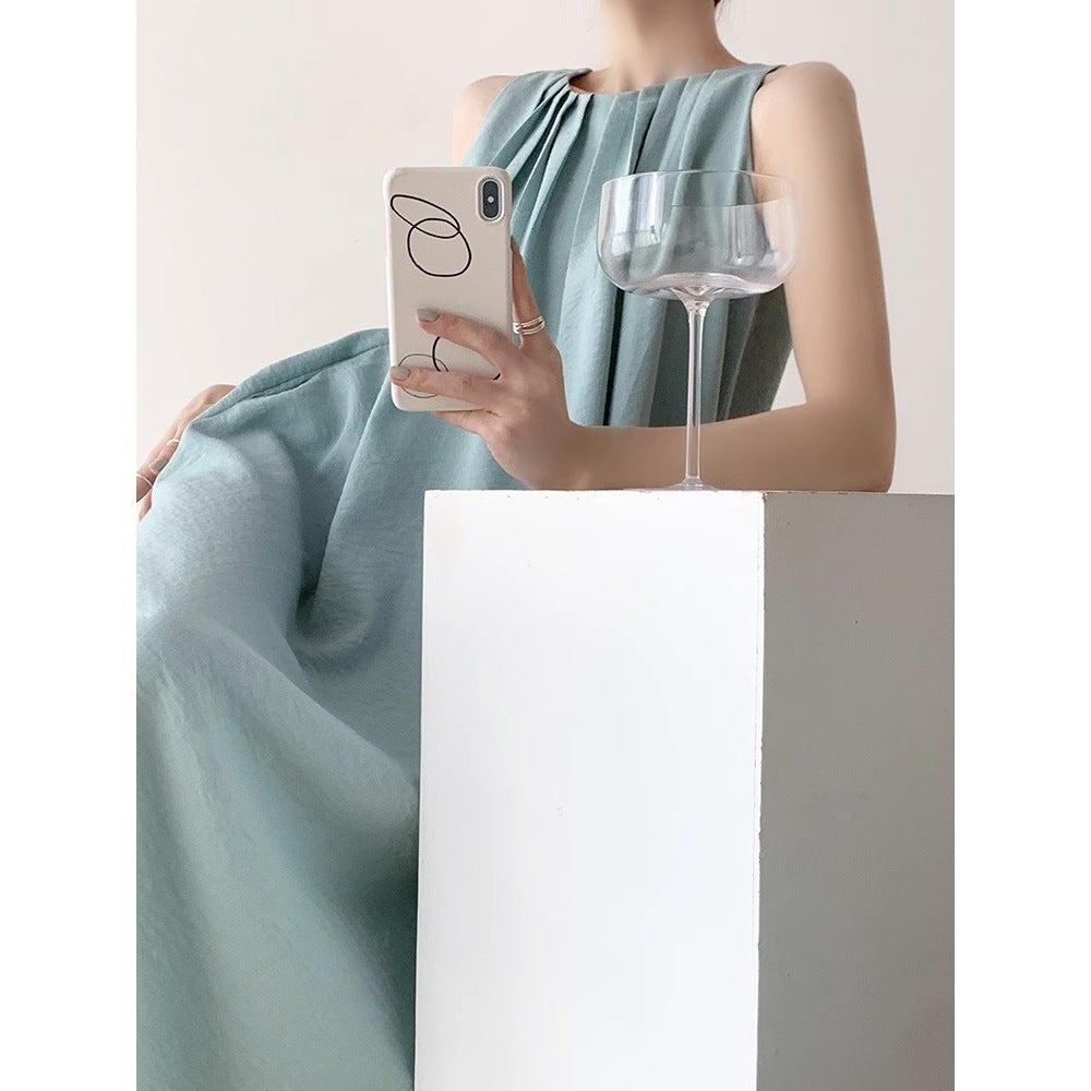 Sleeveless Tank Dress Womens Niche Design Loose All-Match Lightening Cotton-Linen Maxi Dress