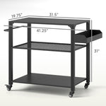3-Tier Outdoor Grill Cart With Storage Racks, Side Handle, Movable Pizza Oven Table On Wheels