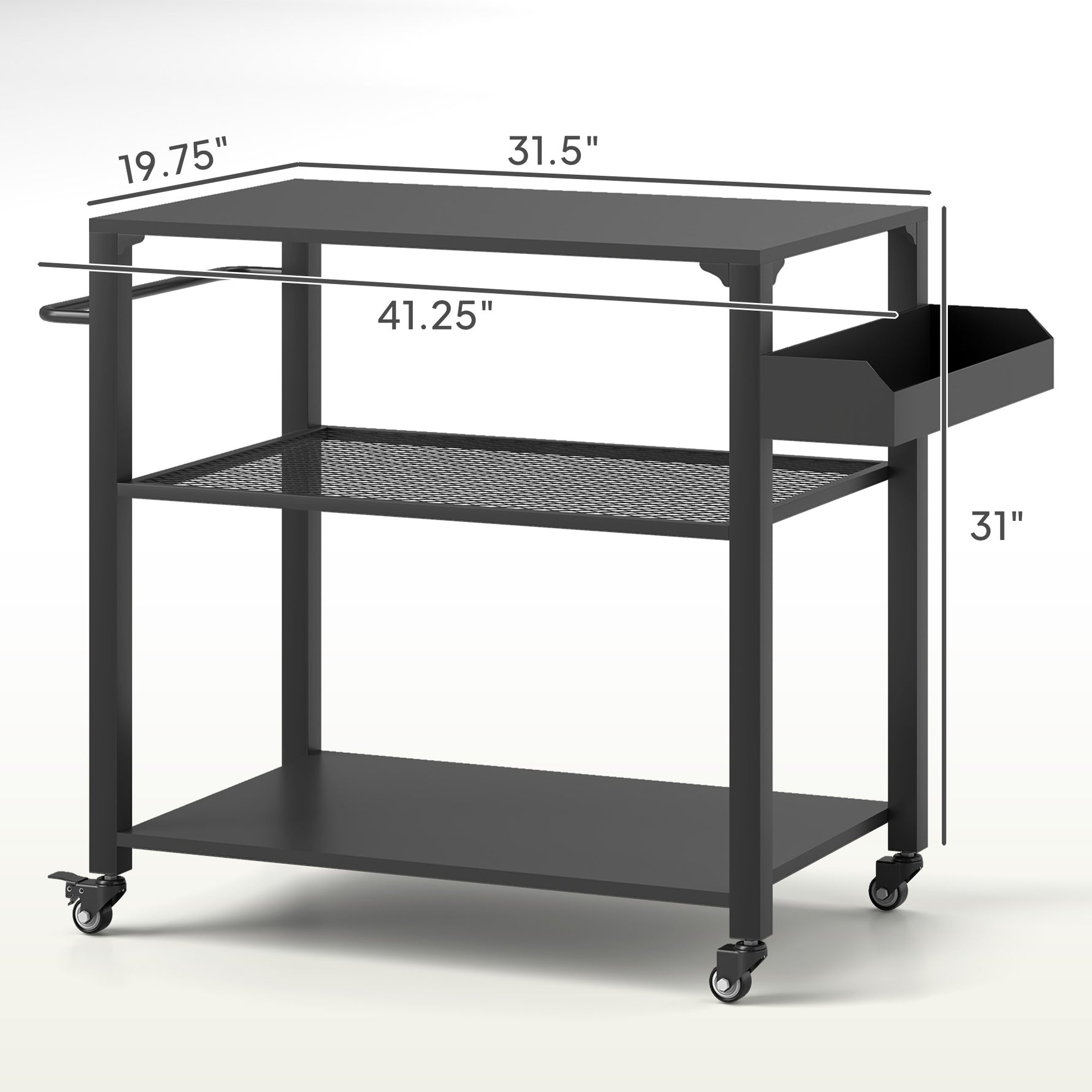 3-Tier Outdoor Grill Cart With Storage Racks, Side Handle, Movable Pizza Oven Table On Wheels