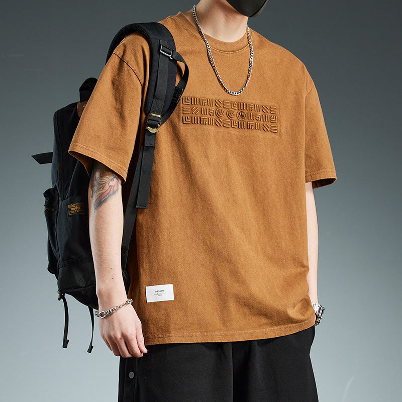 Trendy Loose-fitting Versatile Heavyweight Short-sleeve T-shirt For Men