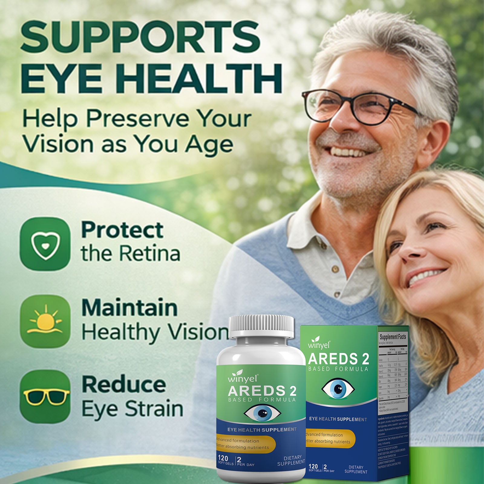 AREDS 2 Eye Vitamin And Mineral Supplement, Containing Lutein, Vitamin C, Zeaxanthin, Zinc, And Vitamin E, 120 Softgels.