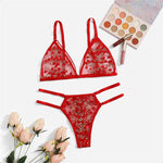 Sexy Three-point Three-dimensional Embroidered Flower Bra Panty Set