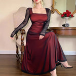 Pure And Alluring Mesh Sleeve Square Neck Elegant Sexy Slim-fit Figure-flattering Dress