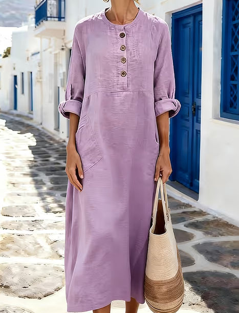 Women's Casual Solid Color Cotton Linen Dress
