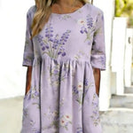 Printed Ladies Long-sleeved Round Neck Dress