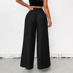 New Womens Fashionable Retro High-Waist Elastic Drapey Wide-Leg Long Pants For Women