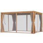 10 X 13 Outdoor Retractable Pergola WSun Shade Louvered Top, Pergola W Canopy, Curtains, Netting, Natural Wood