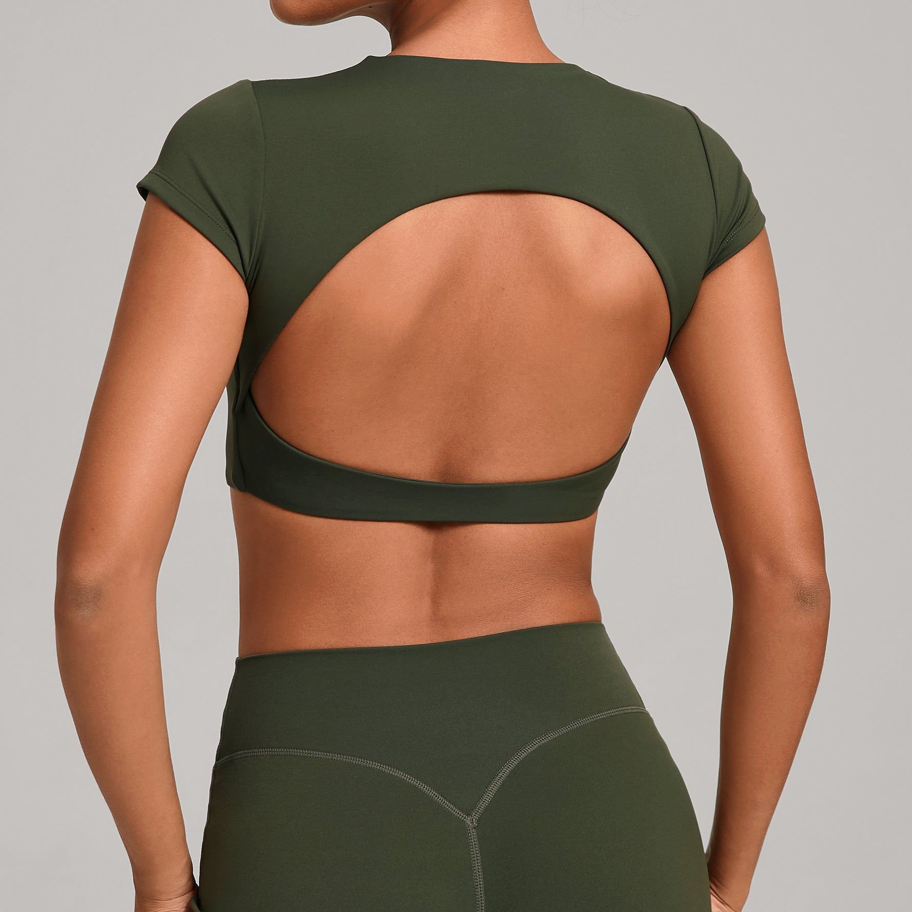 Womens Double-Stitched No-Cup Yoga Fitness Short-Sleeve Top