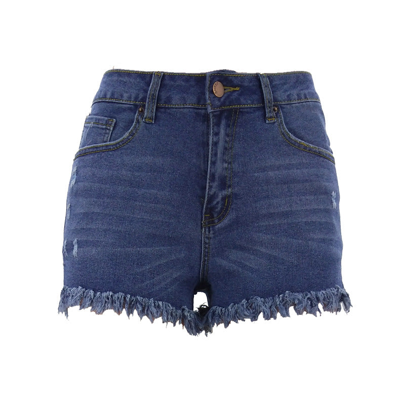 Ripped Stretch Denim Womens High-Waist Shorts
