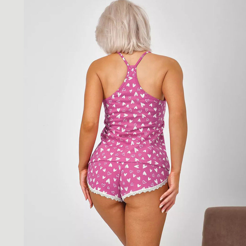 Lace-trimmed Patchwork Knit Loungewear For Women