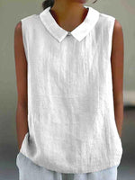 Artistic Womens Black Sleeveless Loose-fitting Top With A Collar