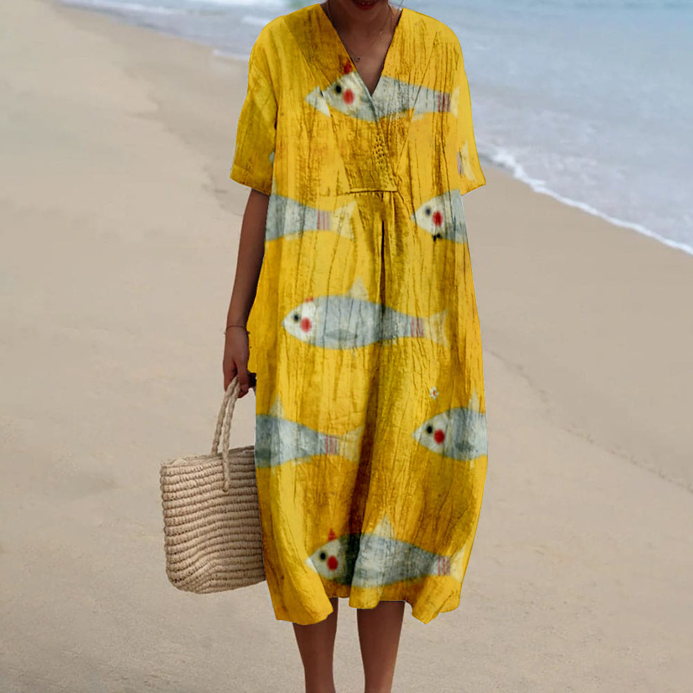 Women's Shirt-style Pocket Short-sleeve Dress