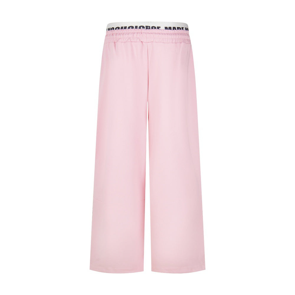 Fake Two-Piece Color-Block Wide-Leg Long Pants With Double Waistbands