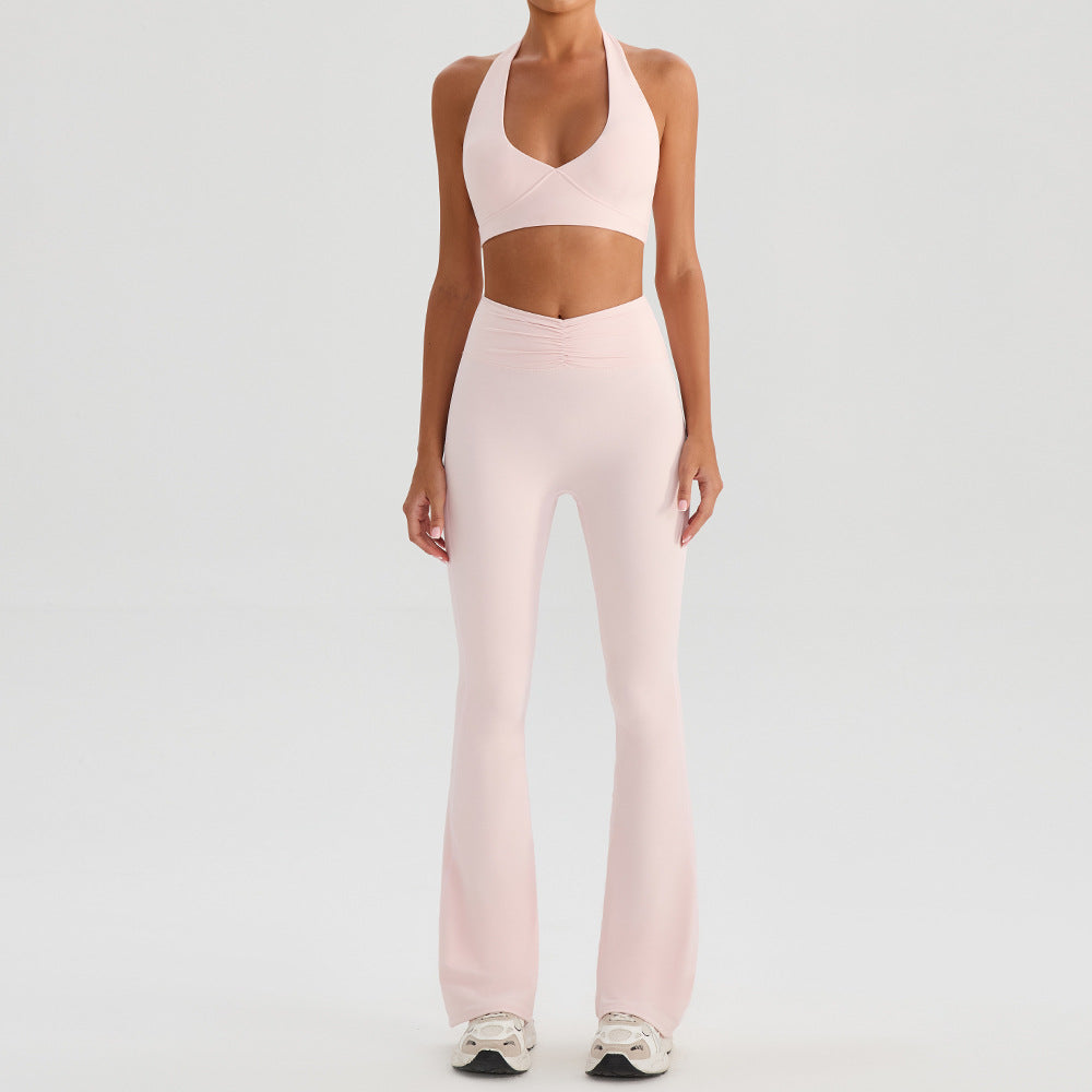 Yoga Sports Halter Bra And Tennis Skirt Two-Piece Set Outdoor Running Fitness Outfit Long And Short Pants Set