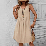 Casual Solid-Colored Cotton And Linen Womens Dress