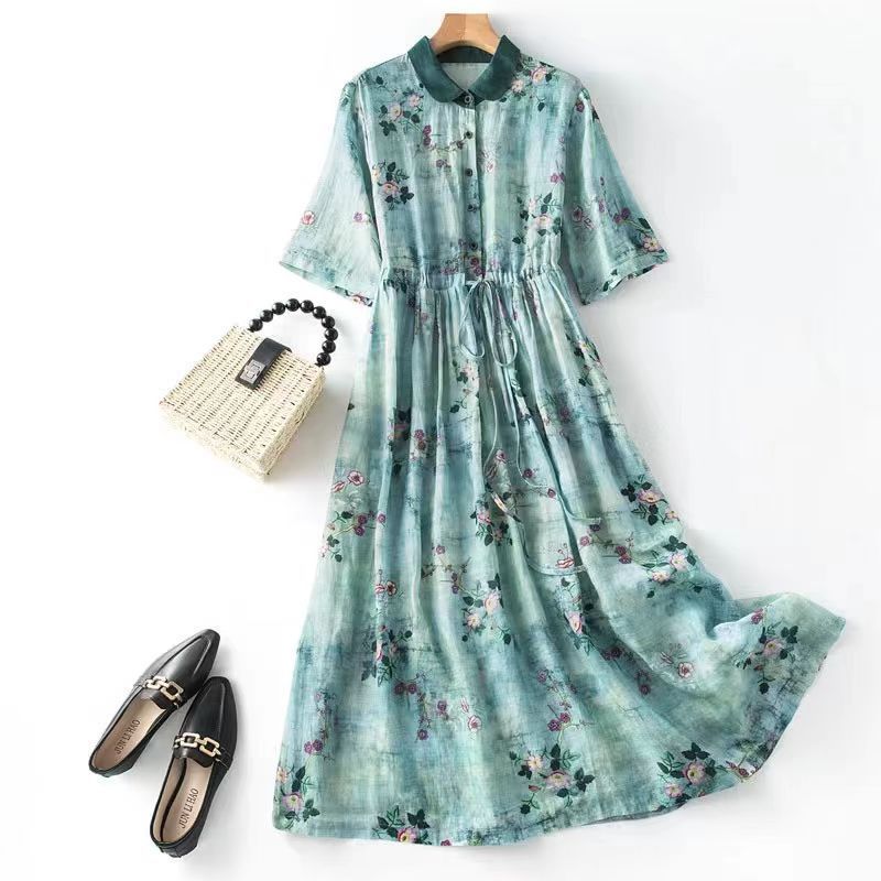 Waist-cinched Loose-fitting A-line Maxi Dress