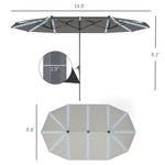 15ft Double-Sided Outdoor Umbrella With Solar Lights, Extra Large Aluminum Patio Umbrella With Crank, Dark Gray