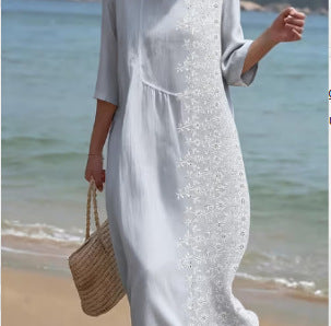 Printed Ladies Long-sleeved Round Neck Dress