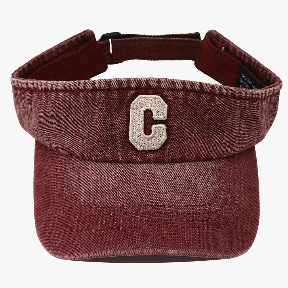 Cross-border Simple Washed Embroidery Three-dimensional Letter  C  Round-top Hat For Outdoor Use, Adjustable Sun Protection Hat, Suitable For Outdoor Golf