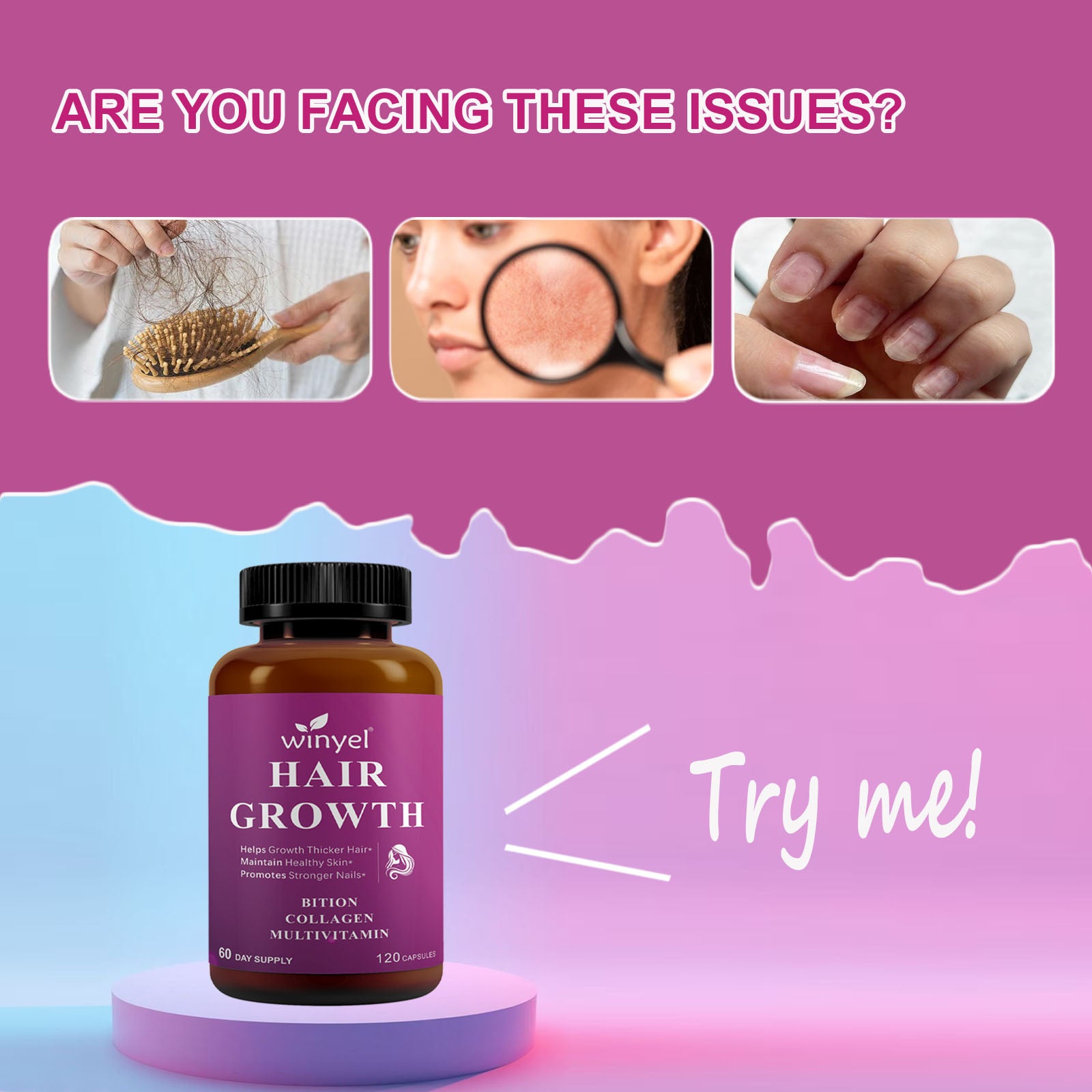 Hair Growth Vitamins Containing 1,000 Mcg Ofbiotin, Collagen, Saw Palmetto, And Other Naturalingredients To Promote Stronger, Healthier Hair,skin, And Nails, Effectively .60-day Supply.
