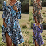 Womens Fashion V-Neck Printed Long-Sleeve Petite Floral Dress