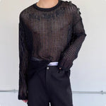 Hollow Out T-shirt Men's Long Sleeved Leather Loop Off Shoulder Design Niche Men