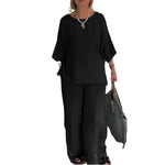 Casual Three-Quarter Sleeve Set Wide-Leg Pants Two-Piece Set
