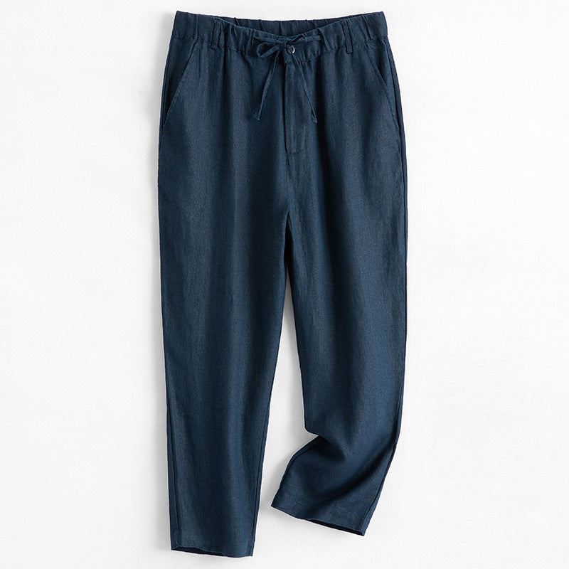 Chinese-style Wide-leg Casual Pants Mens Solid-color Trousers