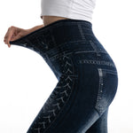 Womens Fashionable Printed Cotton Denim-Look Leggings